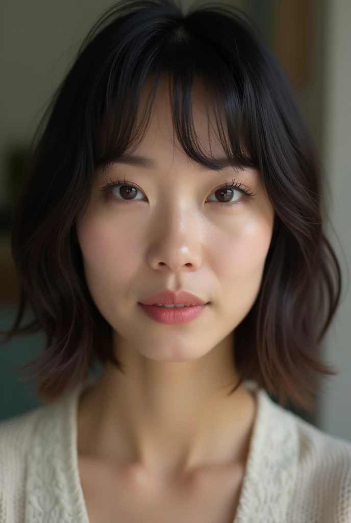 Japanese woman, 50 years old, cum on face, facing camera, long nose, long face, athletic build, blowjob, bob cut, milf