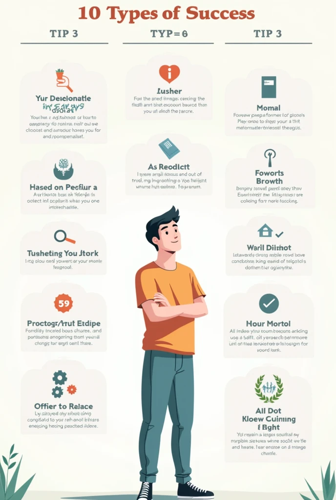 Create me an image with 10 tips to improve as a human being and achieve success 