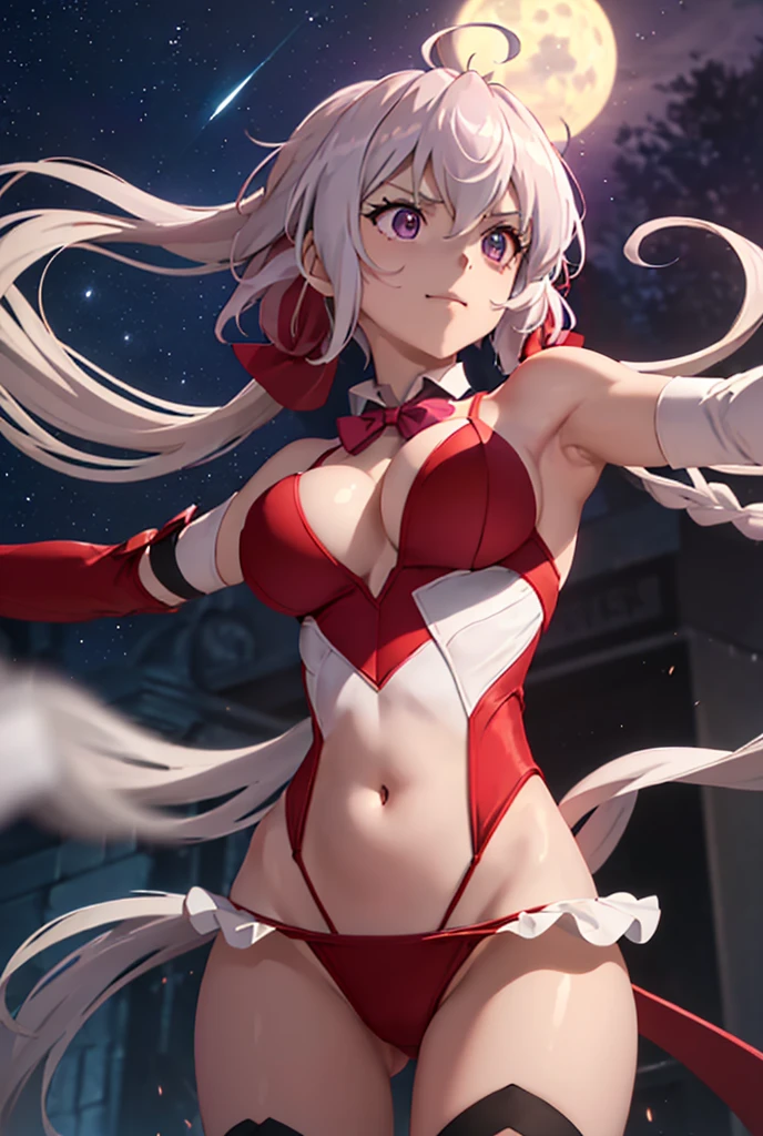 ((masterpiece)), ((Best quality)), (high resolution), (illustration), (an extremely delicate and beautiful), (ultra detailed beautiful face and eyes), nsfw, 1girl, leaning forward, YukineChris, long hair, purple eyes, twintails, low twintails, ahoge, large breasts, fishnet pantyhose, red a bow tie, volumetric lightning, battle armor、
detailed skin texture, detailed, volumetric shadow, anime screencap,Highest quality, Sorceress, ancient babylonian nobility, ((tan skin:1.2)), (brown skin color),Long hair, twin braids, hair ornament, wine colored hair, smile, Below average size breasts, bare shoulders, (underboob:0,Red leotard、Torn clothing、clothes get torn、Legs apart, facing forward, arms folded、Wide-open legs、Standing with your legs apart、Front 8K, masterpiece, Best_quality, high_resolution, ultra_details, detailed, 1girl, 独奏, looking_at_viewer, upper_body, indoors, braid, blurry, bangs, white_hair, blurry_background, collared_shirt, church, hair_ribbon, hair_between_eyes, sidelocks, depth_of_field, light_particles, moon,night,knightfrench_braid, Alphonse Mucha Style, sharp focus, perfect hands, perfect face, perfect eyes, perfect light, dynamic light, natural light, Masterpiece, Best quality, red dress、Yukine Chris、Symphogear