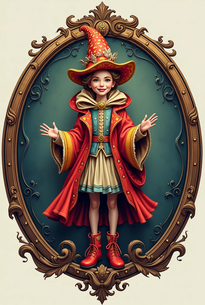 Create a logo for a costume shop in the shape of a circle with a costume theme