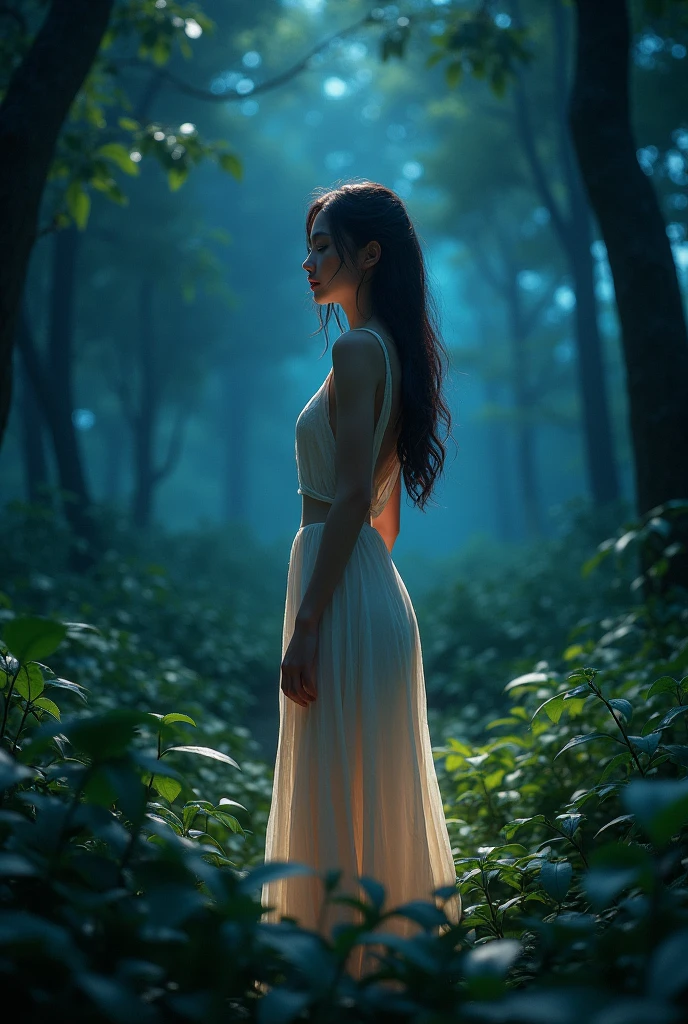 1 girl naked in the forest at nigth with lensflares 4k unreal engine 5 max resolution color correction 