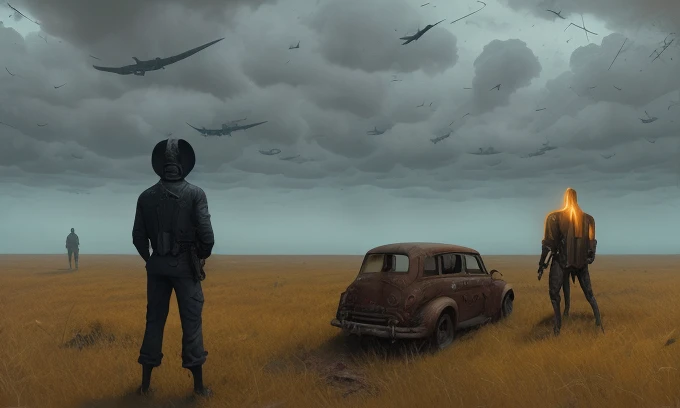 Horror town, gritty Lovecraftian horror story art, a forgotten strange land and odd looking people, (((this is truly terrifying art))), horror fantasy, surreal science fiction painting, alexey egorov, Simon stålenhag, Denis sarazhin, ominous sky, Alex colville, terrifying art, moody and atmospheric, Emmanuel Shiu, Darek Zabrocki, Sergei Sarichev, BEEPLE, Jama Jurabaev, Tom Hicks and Ian Joyner, Sebastian Luca, Kevin Jenkins, Alexey Egorov, Immersive landscapes—Jon McCoy, SPARTH, unreal engine, octane render,  nightmarish, disturbing art, grim ????, narrative storytelling art, phenomenal painting, (raw, vivid and gritty), unnerving and unsettling, cinematic dark light, 