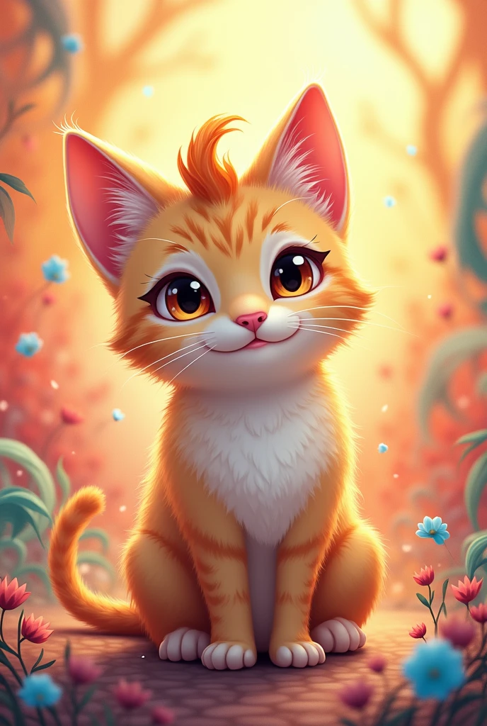 Three-haired cat、Happy background