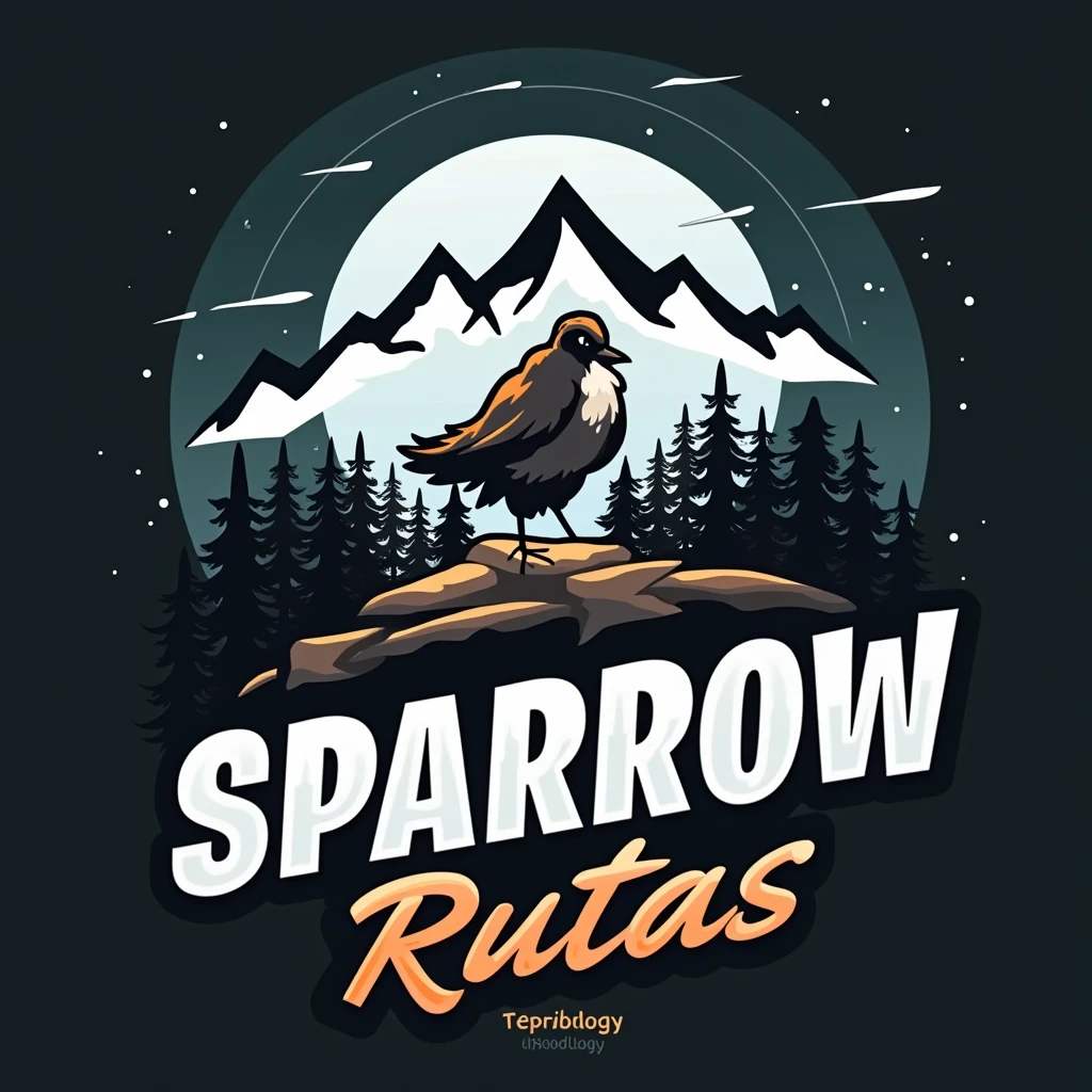 a circular logo , with white border, dark background, With the name "SPARROW RUTAS" in motorutes style , mountain and roblox, logo con borde blanco
