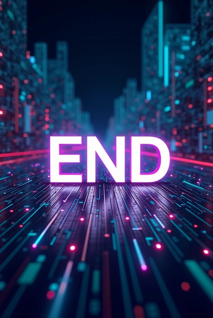 An image for the end of a slide saying END based on electronic systems