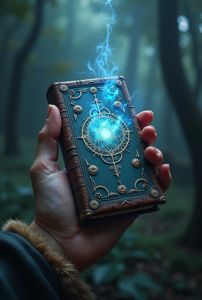 a phone giving an old grimoire style, magical, fantasy, luminous