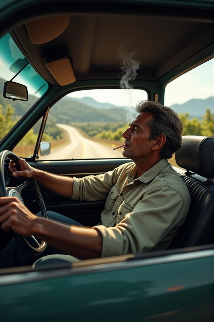 GTA's Michael De Santa relaxing while smoking a cigarette while driving a car