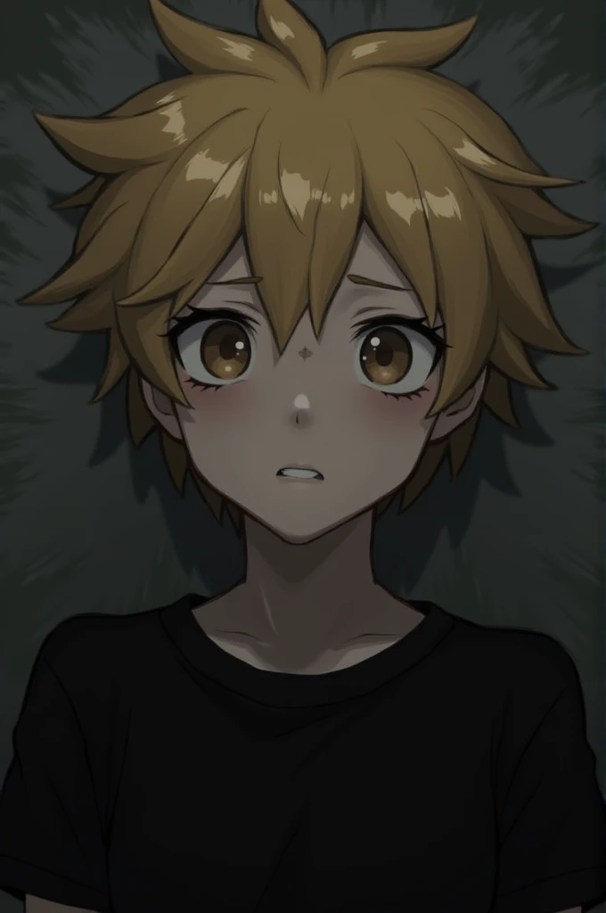 Kagamine Len with dark circles and a black t-shirt