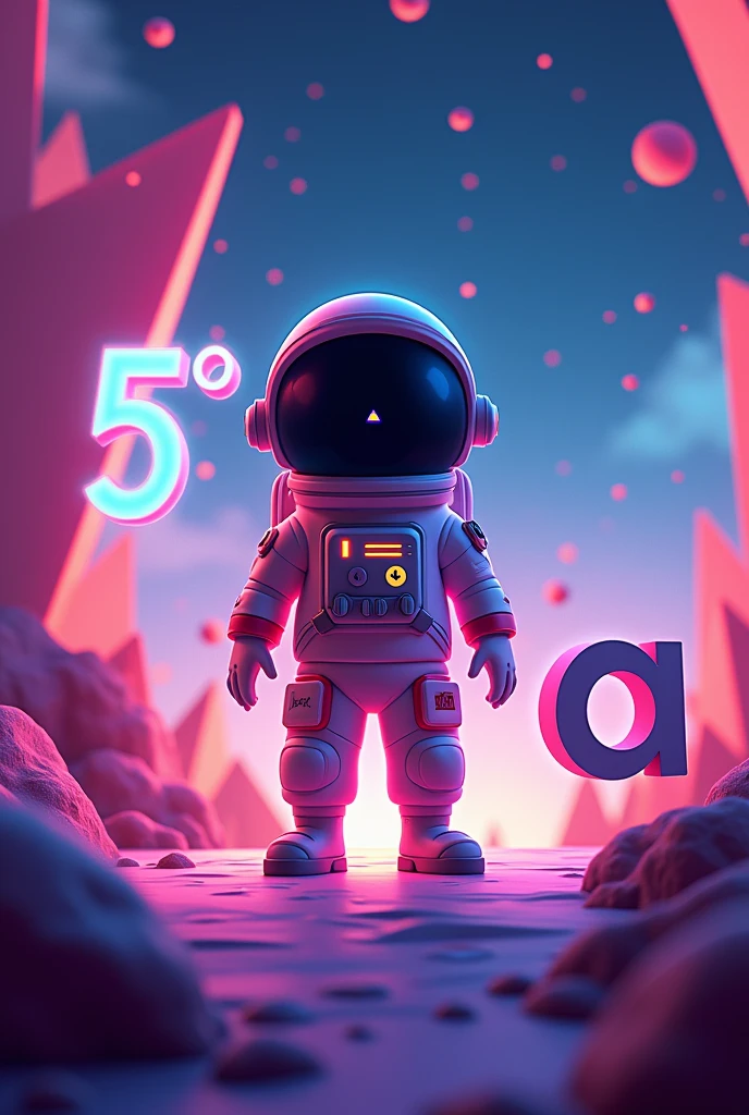 Geometry Dash Game Background, with animated astronaut in the middle in large letters the following text:   5° "A"