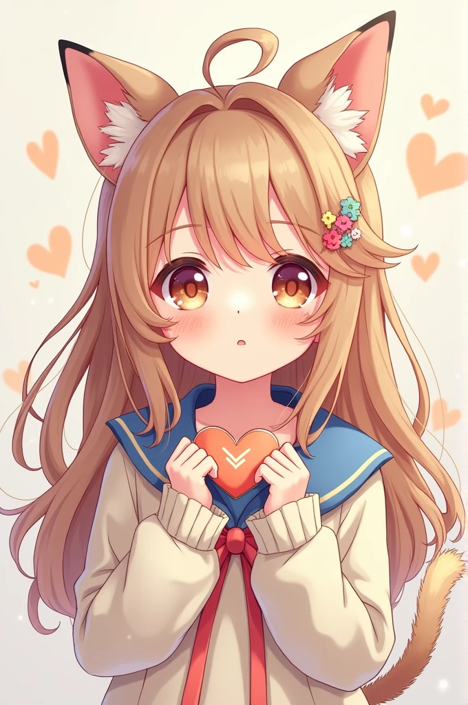 I want to create an anime image of a girl with cat ears and I want you to color it using only 3 primary colors