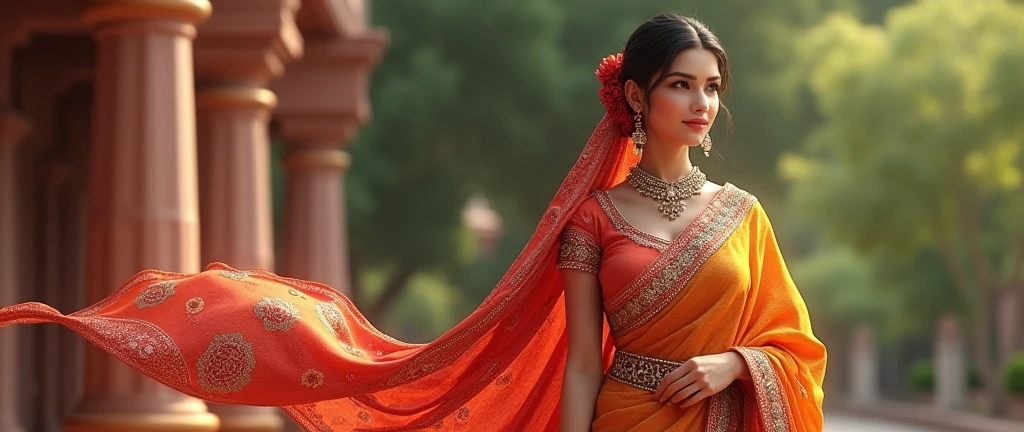 Create a realistic 3d traditional women she is wear saree