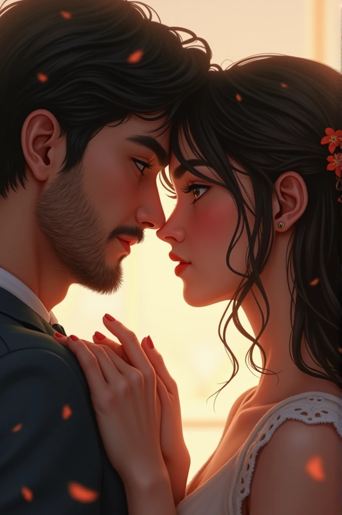 Opening (0-2 seconds):Scene: A close-up of the couple holding hands or sharing a tender glance.Image Prompt: Focus on their hands or faces to convey intimacy.