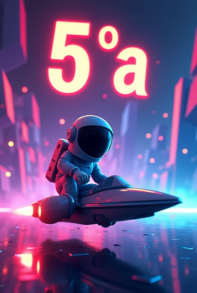 Geometry Dash Game Background, with animated astronaut in his spaceship, in large letters the following text: 5° "A"