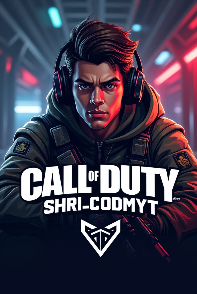 Gaming logo playing call of duty game smart 25 year young boy and mention his name on bottom SHRI_CODMYT all words capitals