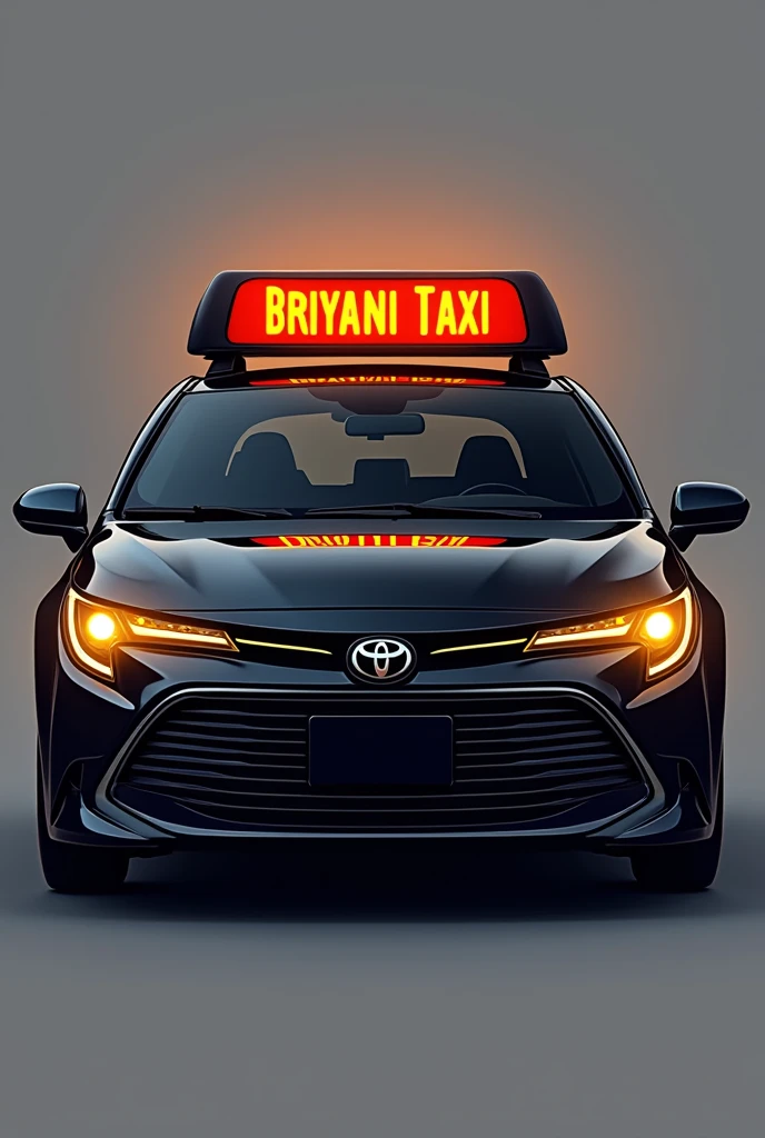 Logo Design Prompt: Briyani Taxi
Car Design: A black Toyota Corolla as the central element of the logo. The car should be depicted in a sleek, modern style to highlight its appearance.
Roof Light: On the roof of the Toyota Corolla, include a light box that features the name “Briyani Taxi.” The light box should be designed to look like it's blinking or illuminated, to convey that it's an active taxi service.
Text Style: The name “Briyani Taxi” should be clearly visible on the light box, using a bold, legible font. The text color should contrast well with the light box background to ensure readability.
Color Scheme: The overall color scheme should be consistent with the black car, using contrasting colors for the light box to make it stand out. Consider using vibrant colors for the blinking effect to attract attention.
Additional Elements: Optionally, you can add a subtle outline or shadow to the car to give it depth and make the logo more dynamic.