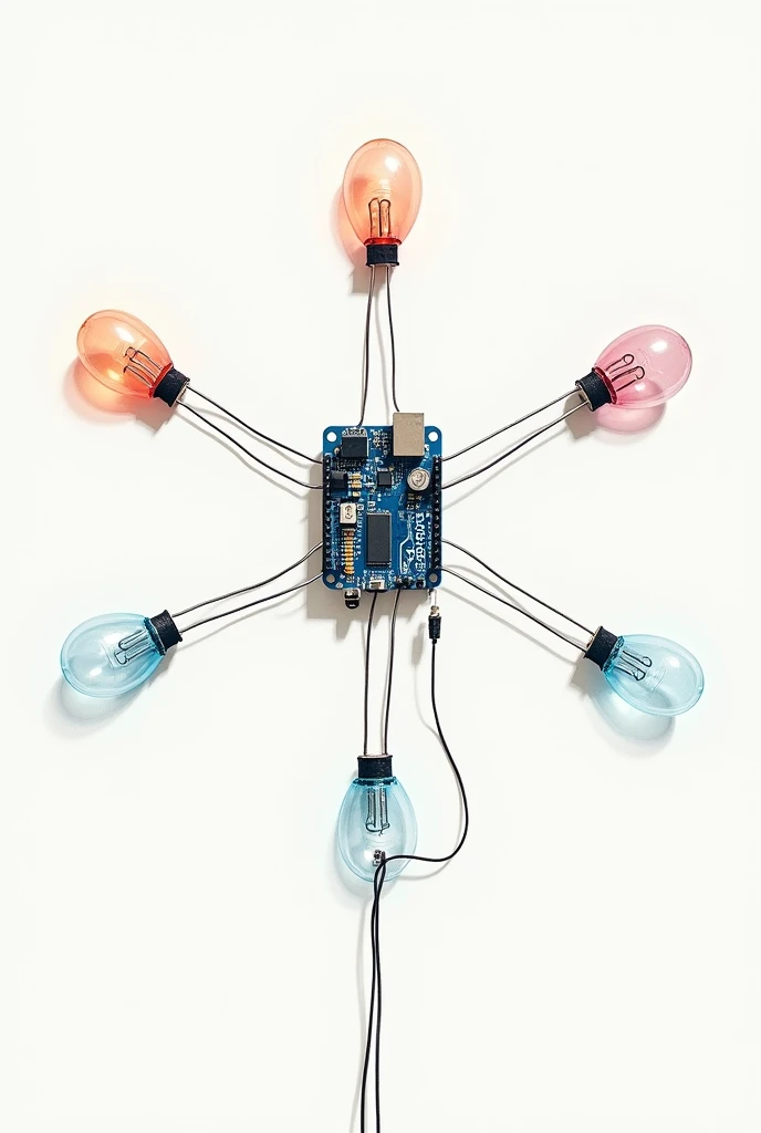 Make a drawing of a circuit with 5 LEDs and their 5 resistors with the Arduino