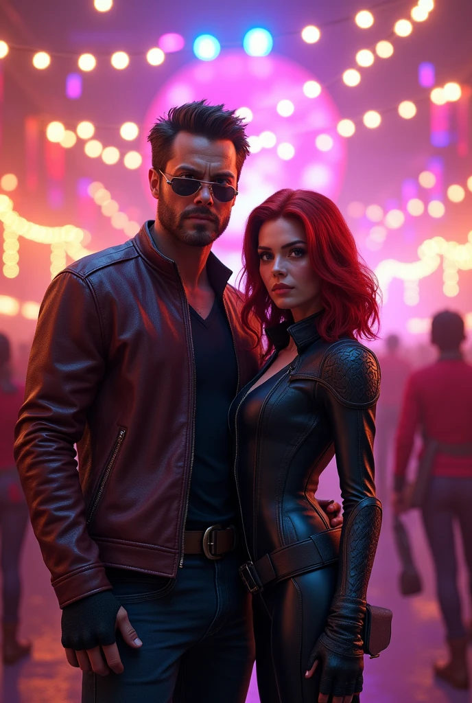 Star-lord con mascara (peter quill) & Black Widow, mascara, dj, fiesta, Whole body, 2 people, 3D
