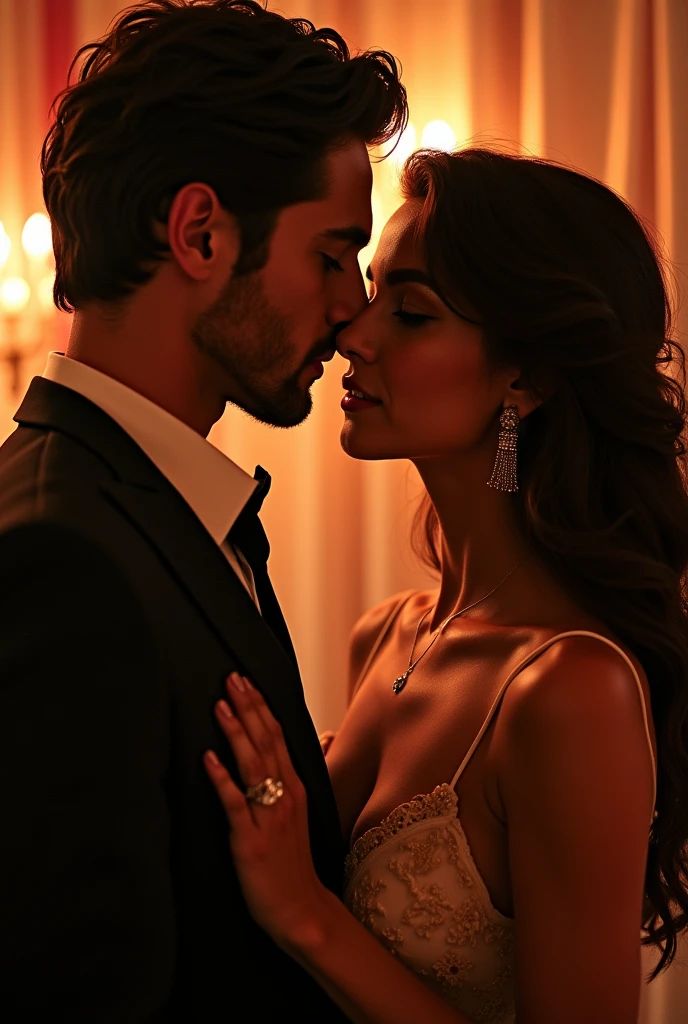 A man and a woman kissing or flirting, the female character should be a Turkish actor named Beren Saat, who plays the role of Bihter Ziyagil, and the male character should be William Levy.
