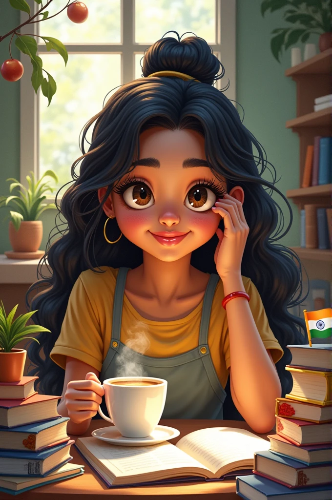 not of doremon but something else which would suit her and her personality. she is very talkative, she loves coffee, poetry, plushie soft toys, super donut's dinkies, and she want to to become an indian ambassador so she is preparing for upsc exam