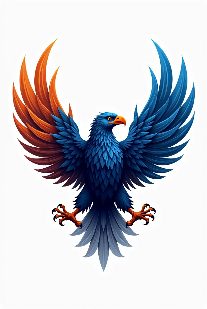 a detailed 2d animated blue and orange eagle logo, detailed football art style logo, highly detailed for a sports team, white background