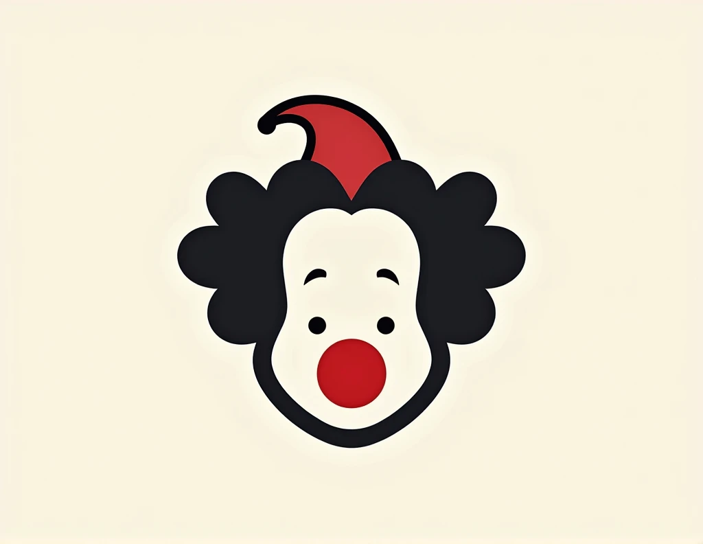 in logo format creates a silhouette of a clown wig with a clown nose 