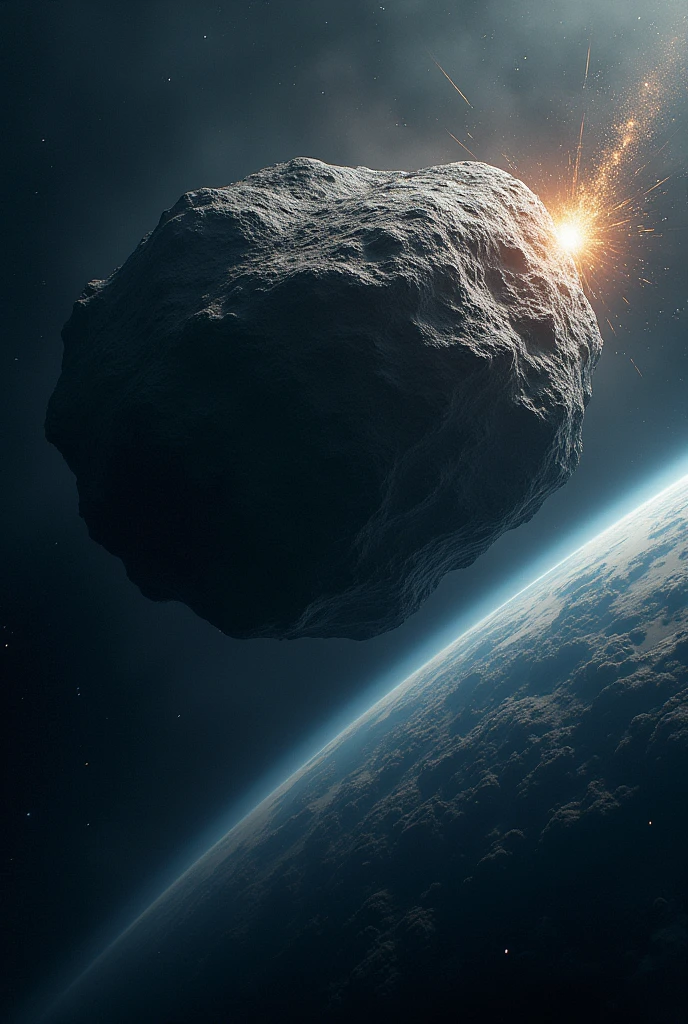 Asteroid coming from space and colliding and destroying planet Earth.