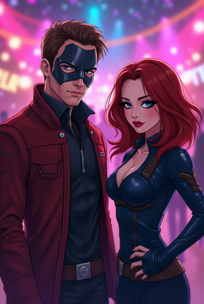 Star-lord con mascara (peter quill) & Black Widow, mascara, dj, fiesta, Whole body, 2 people, anime