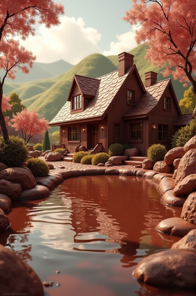 Chocolate pool with chocolate house