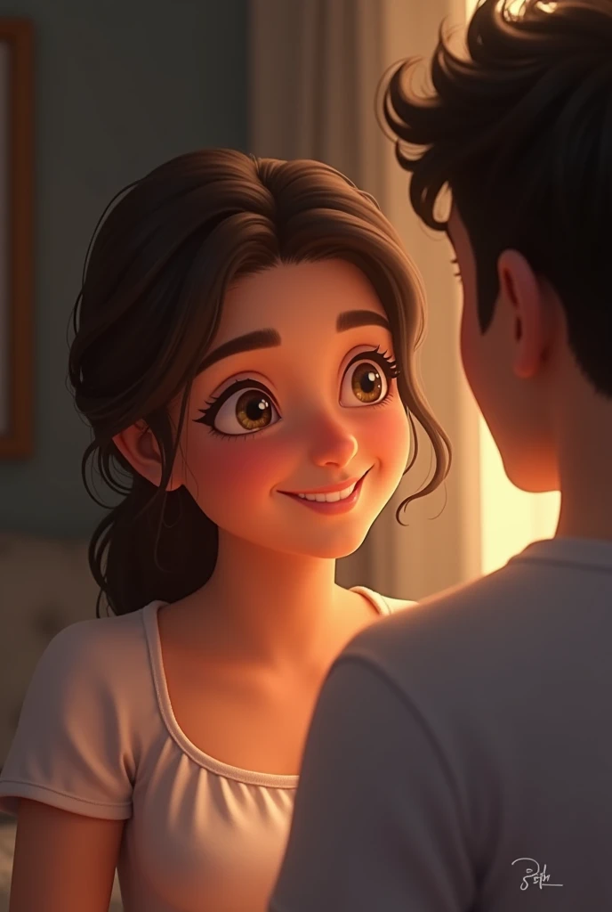 at her with a smile.