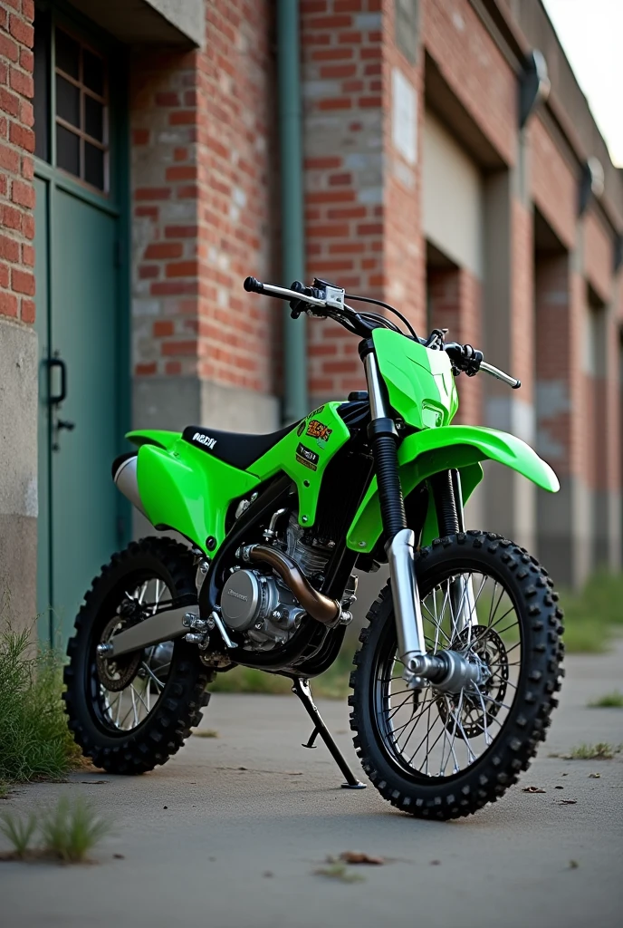 Fait un kx 125 vert poser contre un batiment