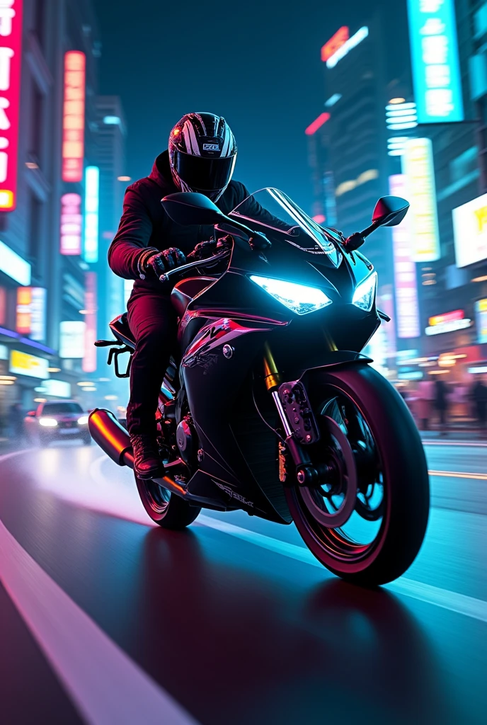 Ns 200 bike in a city at night with neon light