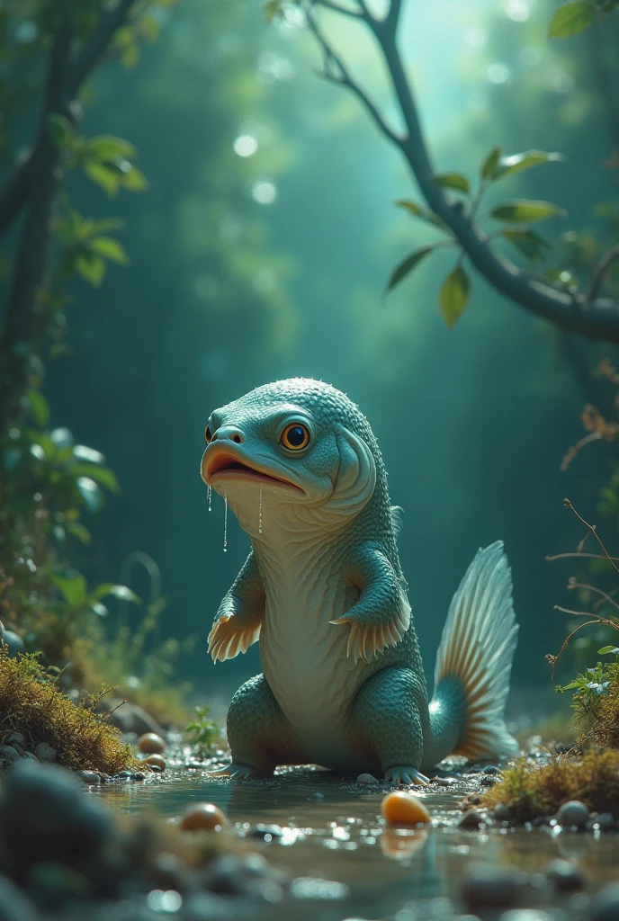 The of Ikan puyu cried because of the death of his mother due to the natural disaster of flash floods because of the attitude of humans who like to throw garbage in the river