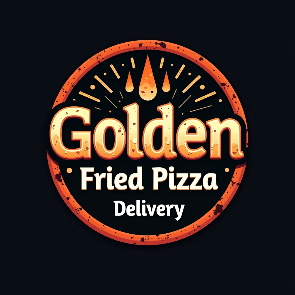 CREATE A round LOGO for a restaurant called "golden" which will be highlighted, just below it will be written "fried pizza" in capital letters. at the bottom in white "delivery". The name will be highlighted with a bold, industrial-style font.. Include a color palette that reflects a delivery restaurant, with metallic tones like red and orange accented by a vibrant, contrasting color like black or blue to represent the heat and intensity of the flavor. A clean and modern design, suitable for reproduction on business cards, flyers and for instagram page.
