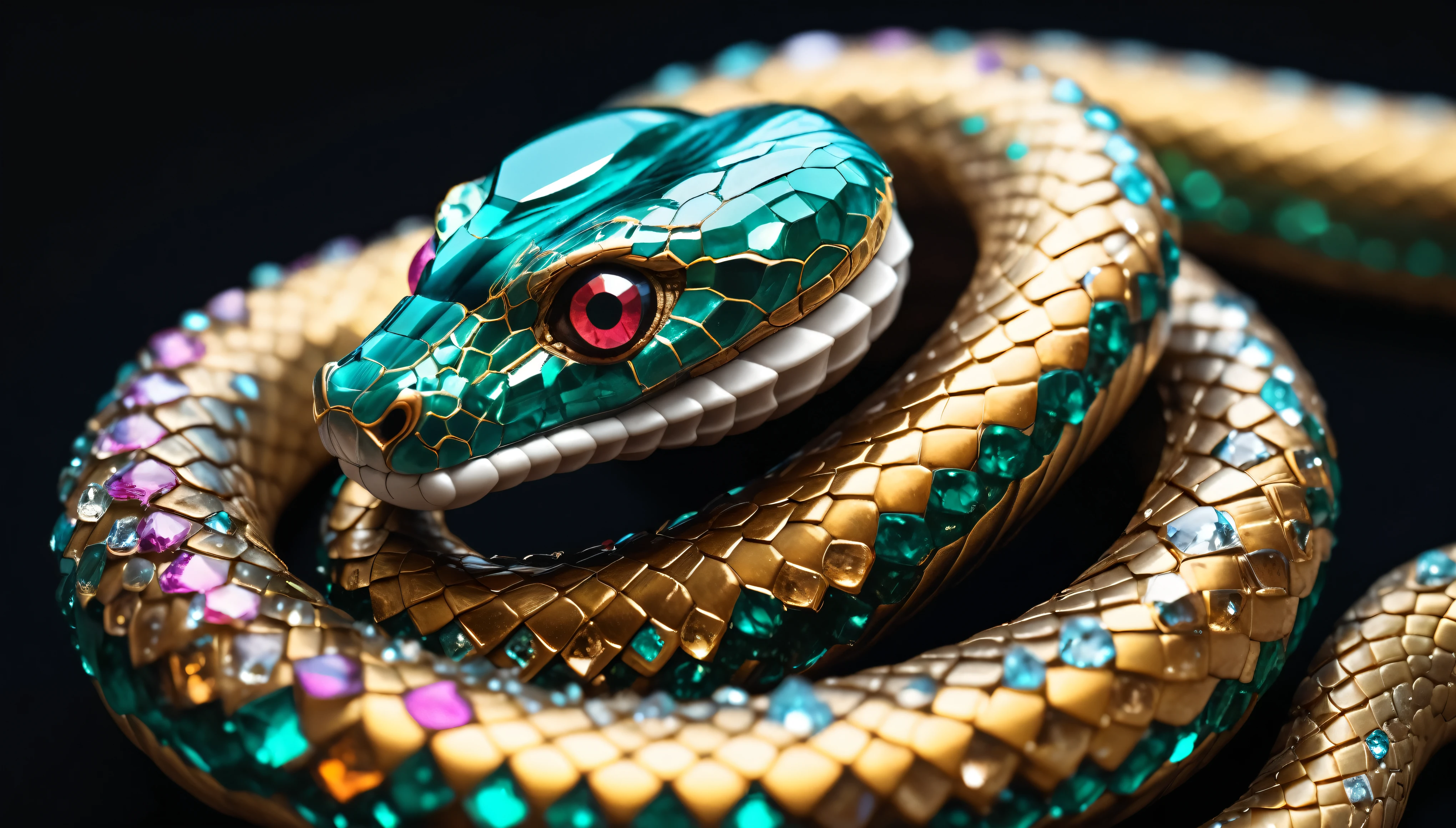 Jeweled serpent, 8k, RAW Photo, ultra detailed, crystalz, diam0nd