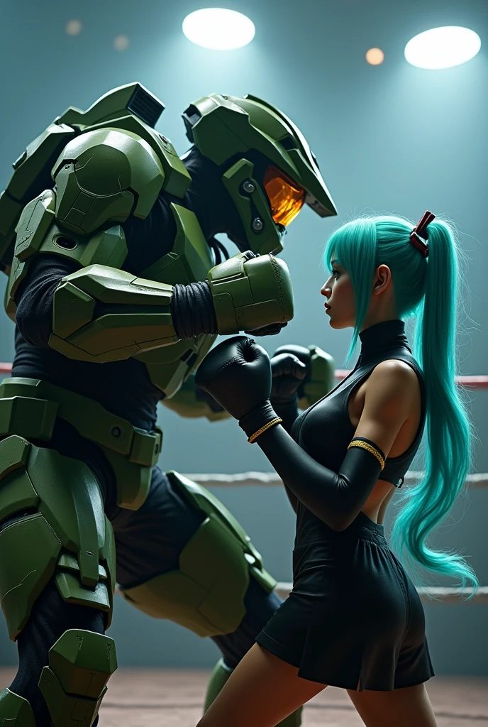 Master Chief knocking Hatsune Miku out in boxing