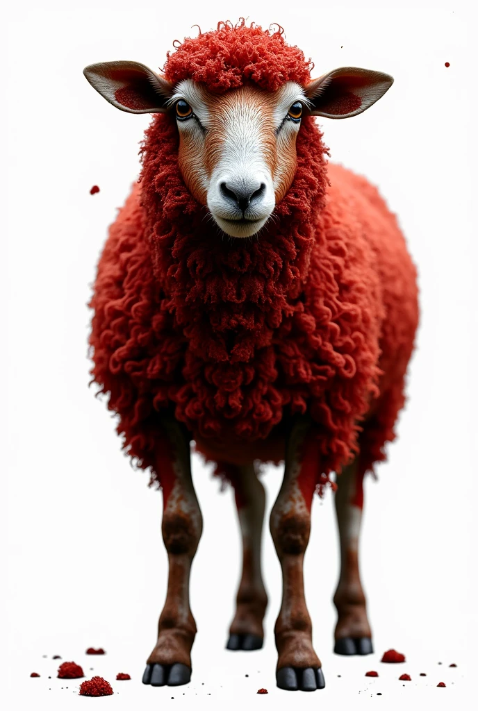 Create a full body sheep with red fur dirty with mud in transparent PNG 