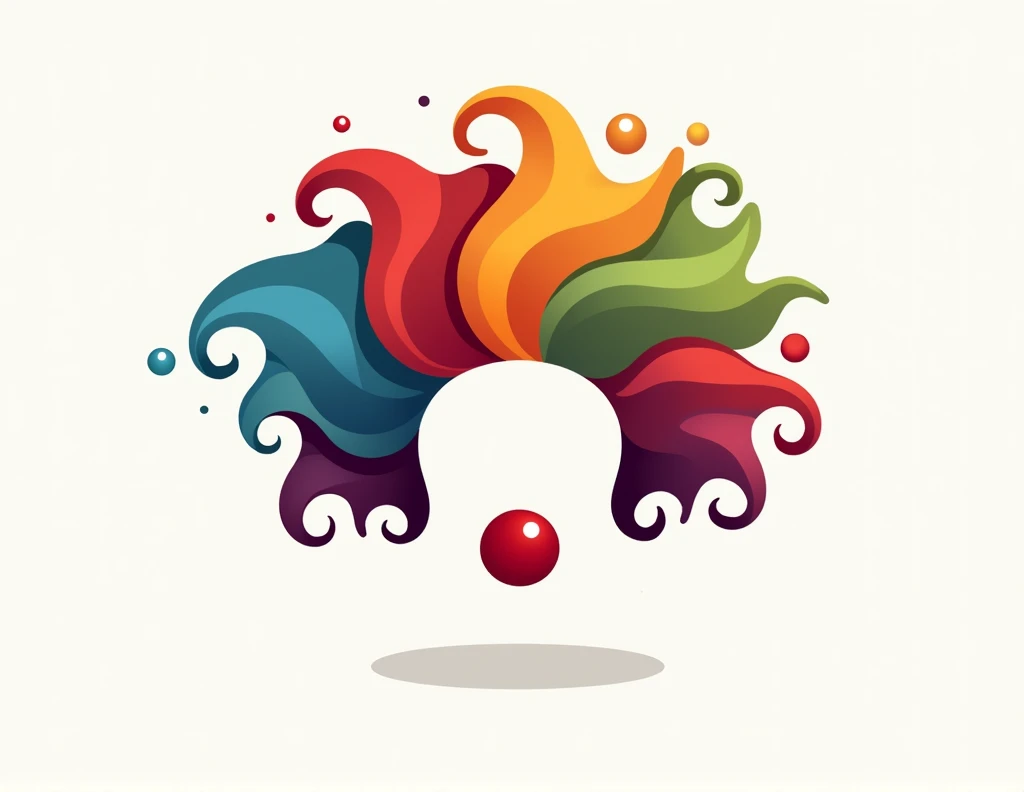 in logo format a clown wig with a clown nose silhouette colorful