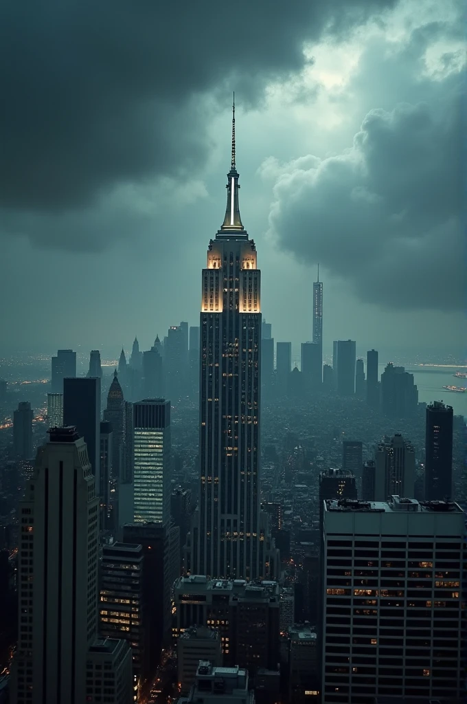 New York Manhattan city with extra modern skyscraper beautiful scenario Sky full with black cloud