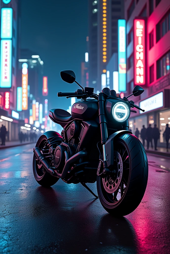 Ns 200 Indian model bike in a city at night with neon light 
