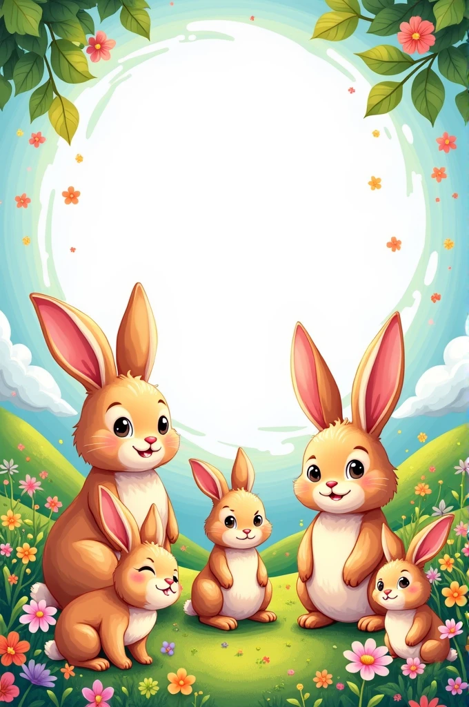 Create a cover page for kids colouring book a theme of bunnies