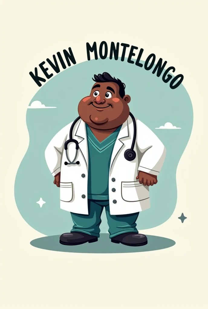 Create a logo for a medical student campaign with the name Kevin Montelongo and a dark, chubby doctor