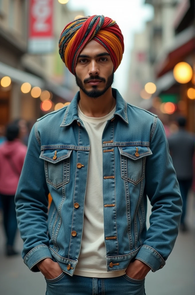 Turban boy with jeans and jacket