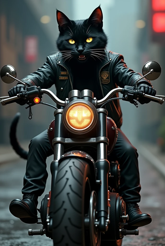 Black cat harley Davidson rider 
