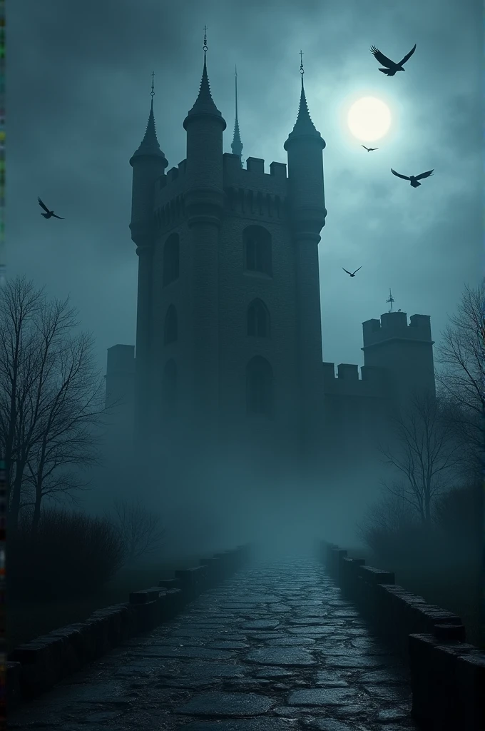 "A dark, misty view of the Tower of London at night."