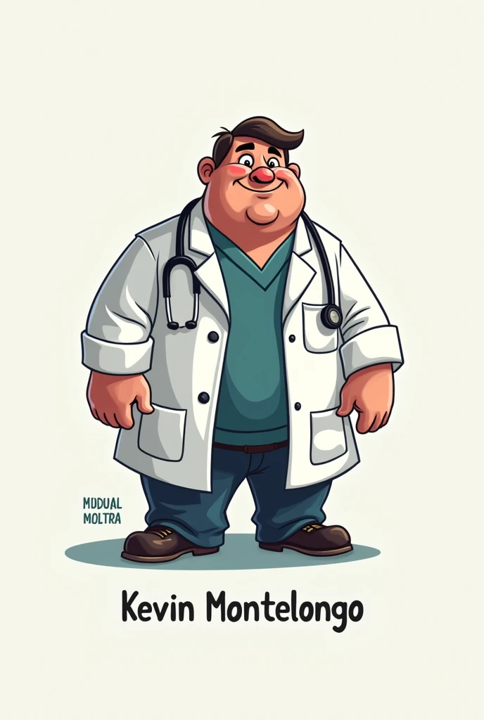 Create a logo for a medical student campaign with the name Kevin Montelongo and a dark, chubby doctor, but not so full 