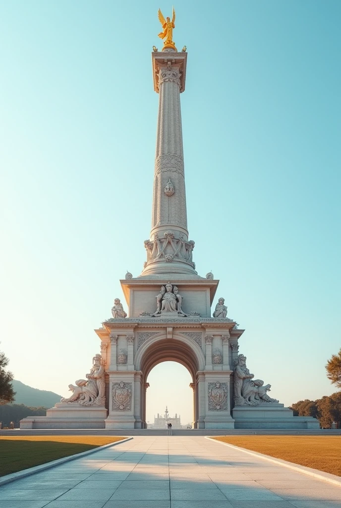 Create an image that looks good in different sizes for social networks of a monument in Spain where the ground can be seen and the monument can be seen from the front with a light blue gradient