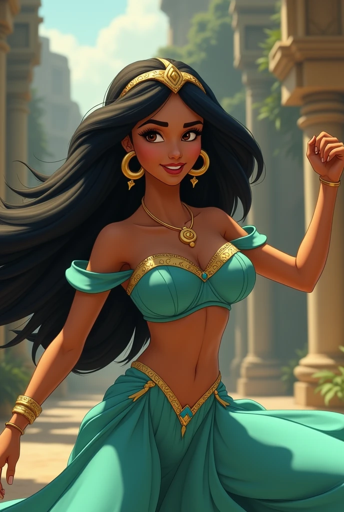 Stunning Princess Jasmine, photo in 8k, in action, cinematic.
