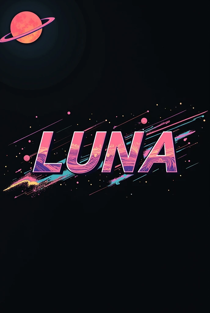 High resolution, logo spelling swiftly “Luna” cool, Jdm theme, anime theme, Cyberpunk vibe name spelling, brand logo, logo for tshirt, brand logo “LUNA”, neon vibes, acid trip vibes, acid trip, shooting stars, acid trip inside “LUNA”, acid trip, hallucinations inside “LUNA”, Waves of hallucinations, splash, waves of futuristic hallucinations, futuristic wave, stars in the background, red strange moon, waves of despair, black, 