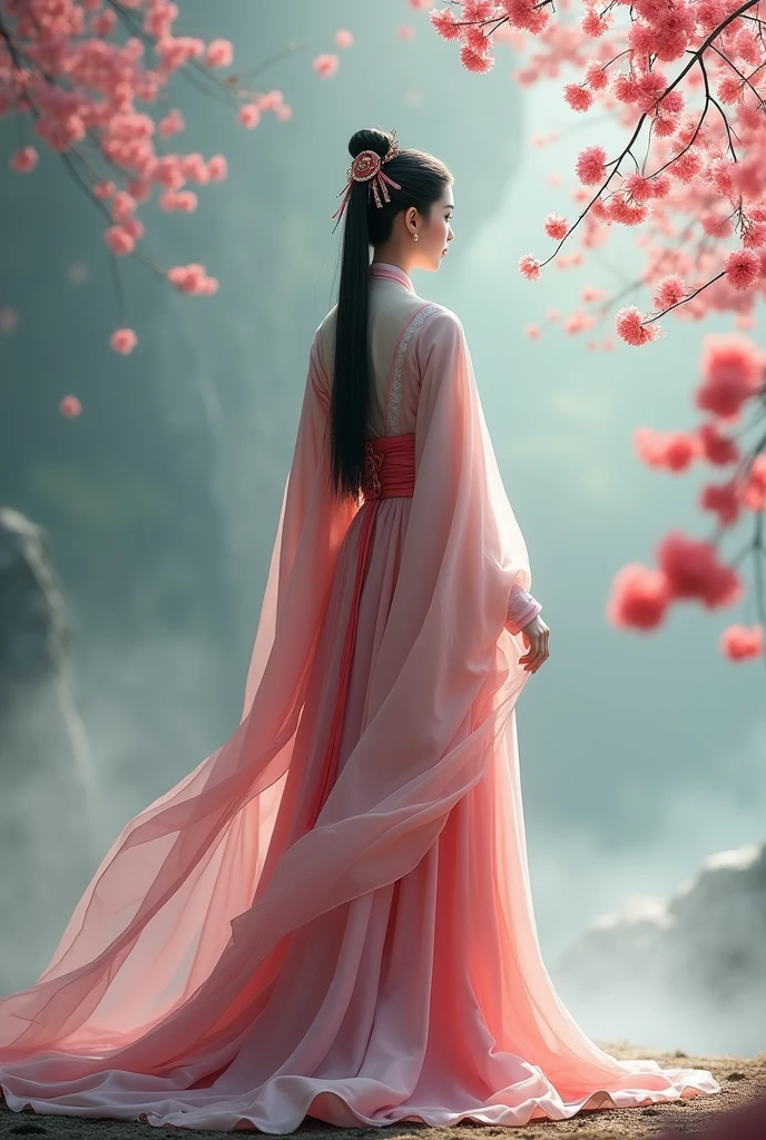 1girl.solo,hanfu,chinese clothing,(backside:1.2),photograph, masterpiece, photo realism,best quality, super high resolution, raw photo, photo shoot, professional, amazing detail, colorful, surrealism, masterpiece, best quality, HDR, viewpoint, highest quality, Sharp Focus, Digital Art Rendering, 8K,