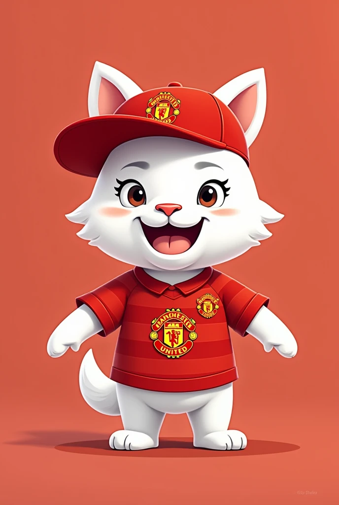 I want a character in red cougar cap and manchester united shirt and he's white cartoon style